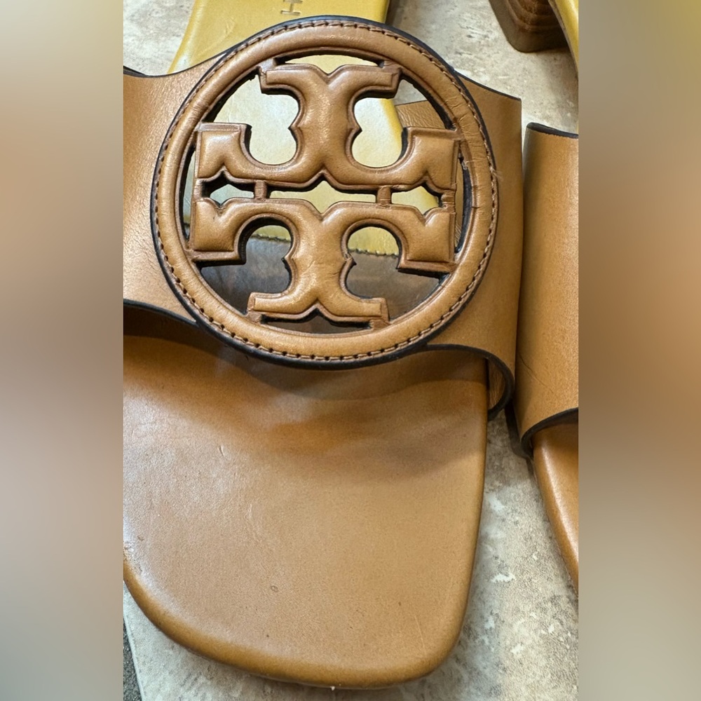 Tory Burch Bombe Miller Slide Sandals Brown Leather Size 9 - Picture 2 of 12